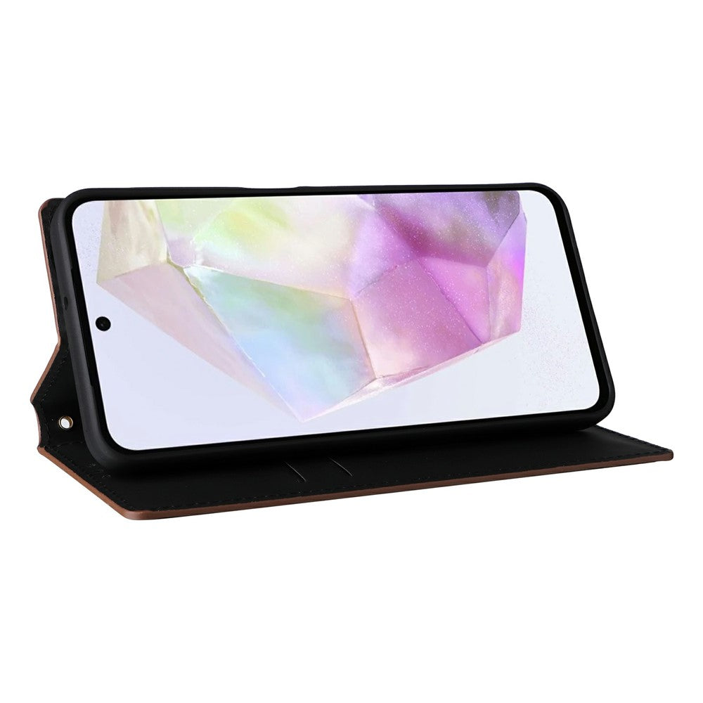 For-Samsung-Galaxy-A17-5G-/-A17-4G-Case-Wallet-Rhombus-Imprint-Leather-Phone-Cover-Brown