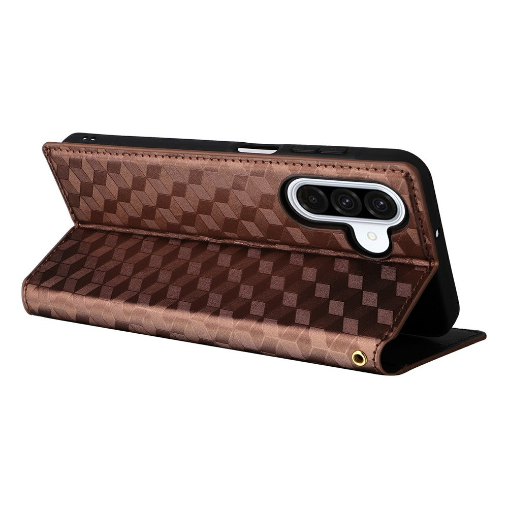 For-Samsung-Galaxy-A17-5G-/-A17-4G-Case-Wallet-Rhombus-Imprint-Leather-Phone-Cover-Brown