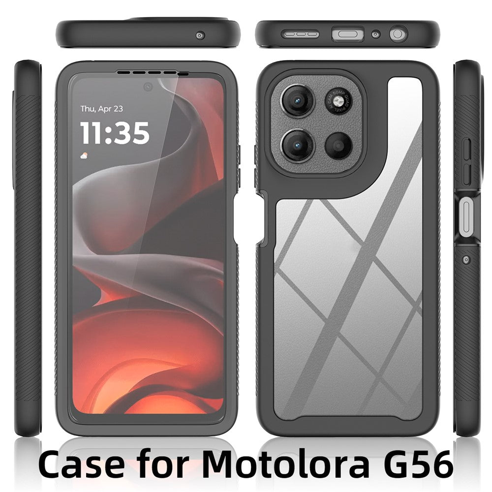 Clear-Case-for-Motorola-Moto-G56-5G-PC-+-TPU-Phone-Back-Cover-with-PET-Screen-Film-Black