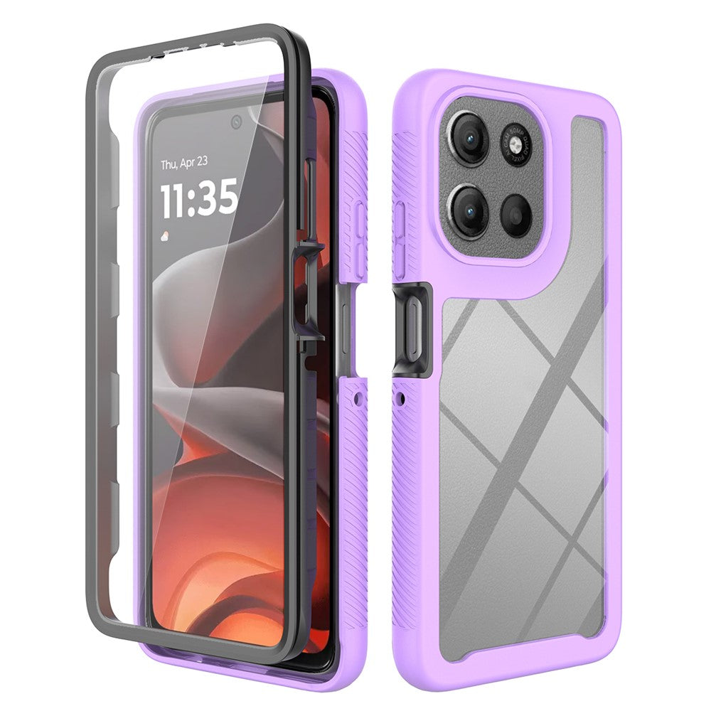 Clear-Case-for-Motorola-Moto-G56-5G-PC-+-TPU-Phone-Back-Cover-with-PET-Screen-Film-Purple