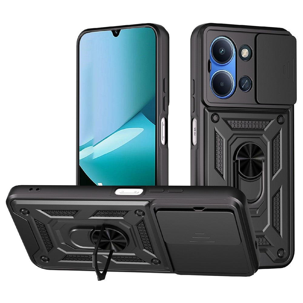For-Xiaomi-Redmi-15C-5G-(EU)-(173mm)-/-15C-4G-(EU)-(173mm)-Case-with-Slide-Camera-Lid-PC-+-TPU-Kickstand-Phone-Cover-Black