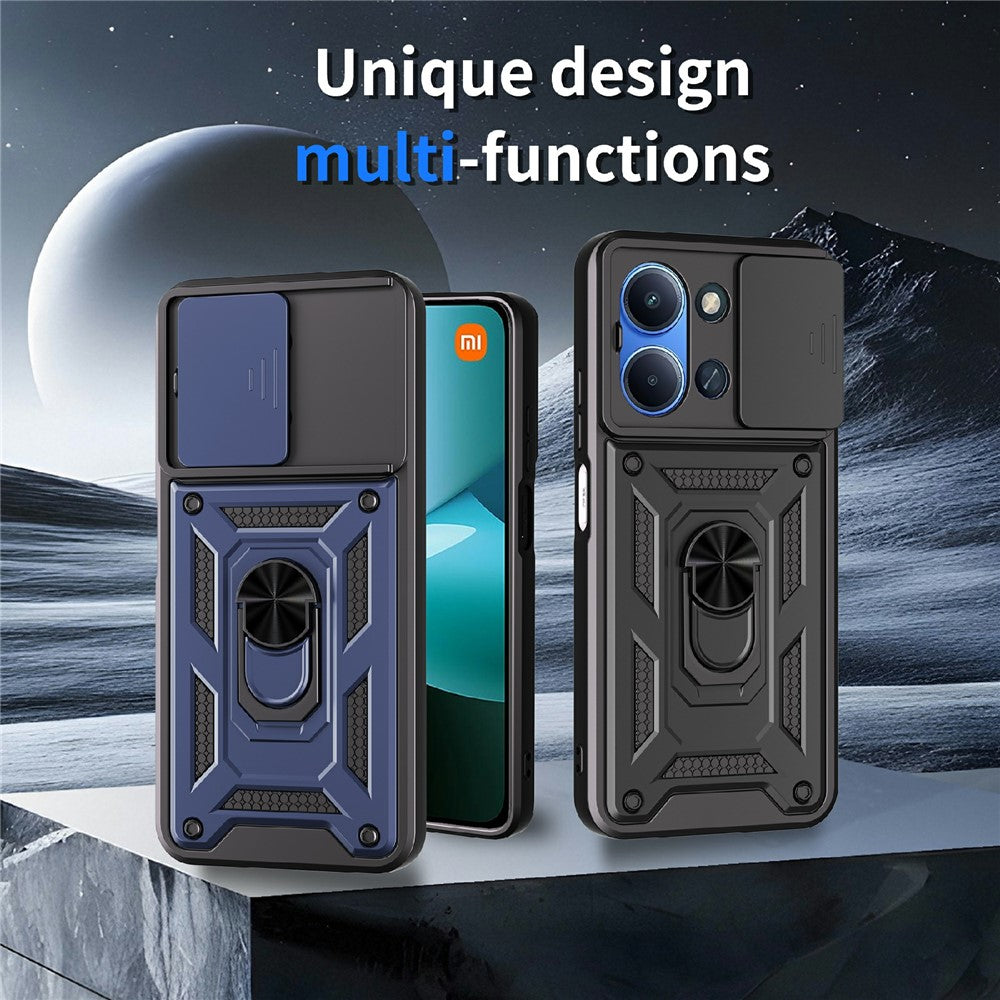 For-Xiaomi-Redmi-15C-5G-(EU)-(173mm)-/-15C-4G-(EU)-(173mm)-Case-with-Slide-Camera-Lid-PC-+-TPU-Kickstand-Phone-Cover-Black