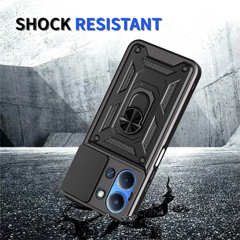 For-Xiaomi-Redmi-15C-5G-(EU)-(173mm)-/-15C-4G-(EU)-(173mm)-Case-with-Slide-Camera-Lid-PC-+-TPU-Kickstand-Phone-Cover-Black