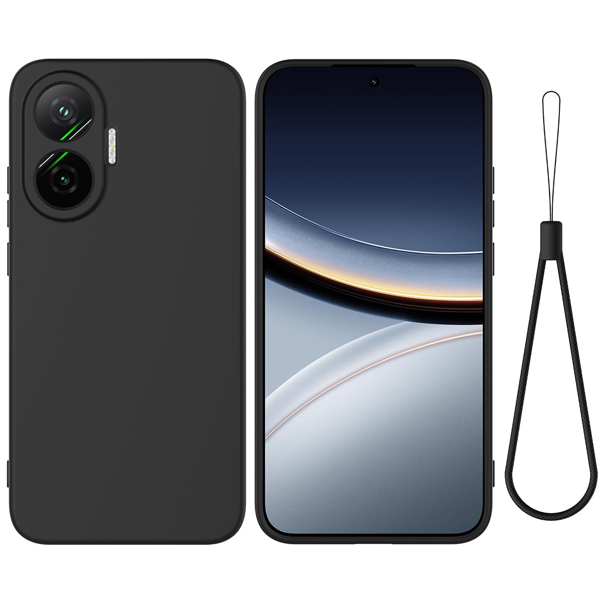 For-Xiaomi-Redmi-Turbo-4-Pro-5G-/-Xiaomi-Poco-F7-5G-Liquid-Silicone-Case-Phone-Back-Cover-with-Hand-Strap-Black