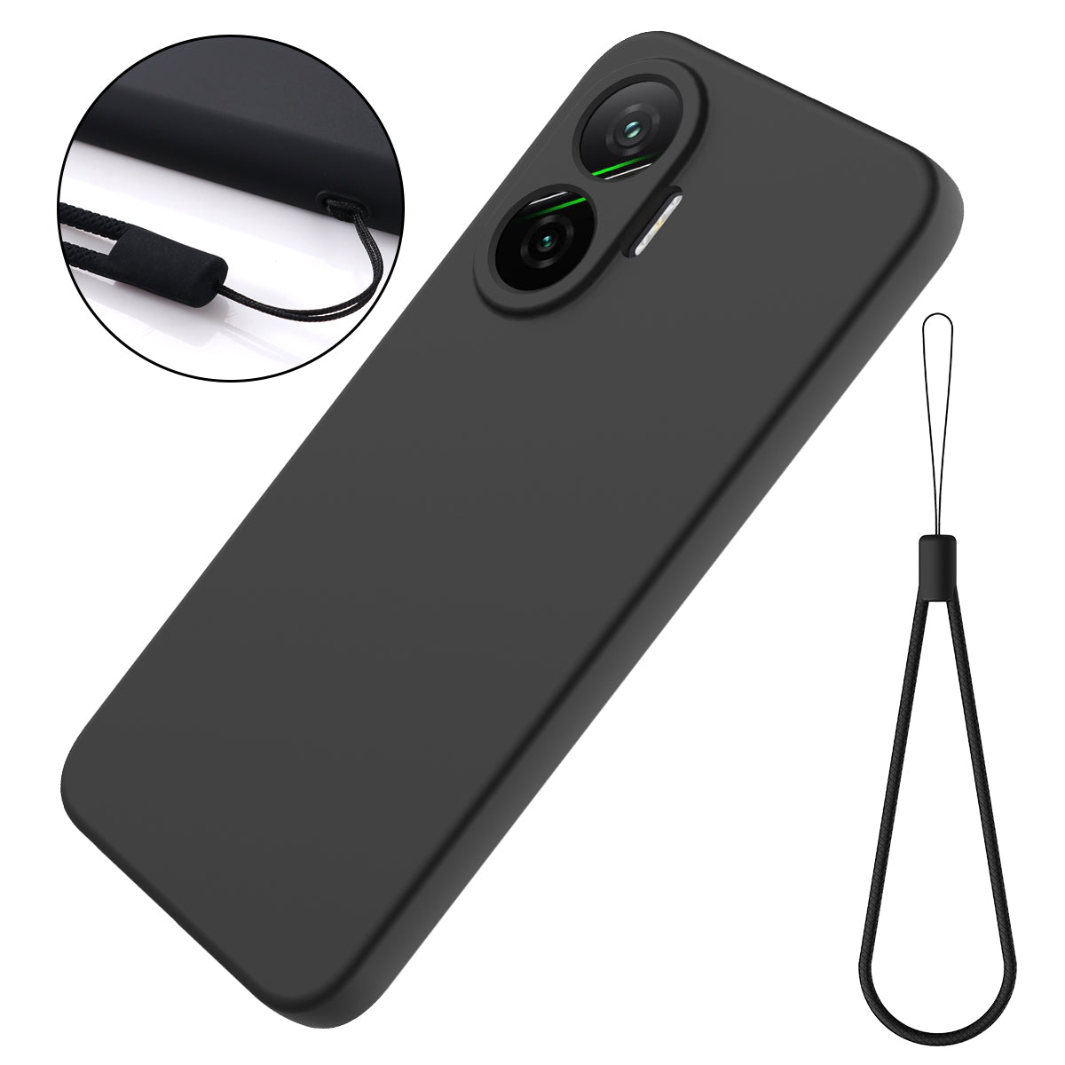 For-Xiaomi-Redmi-Turbo-4-Pro-5G-/-Xiaomi-Poco-F7-5G-Liquid-Silicone-Case-Phone-Back-Cover-with-Hand-Strap-Black
