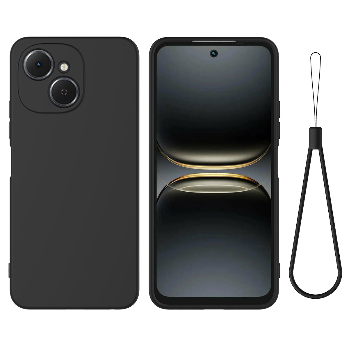 For-TECNO-Spark-40C-Liquid-Silicone-Case-Phone-Back-Cover-with-Hand-Strap-Black