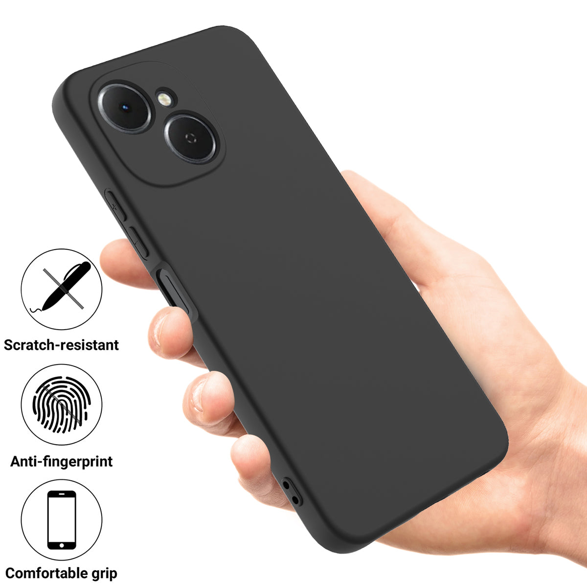 For-TECNO-Spark-40C-Liquid-Silicone-Case-Phone-Back-Cover-with-Hand-Strap-Black