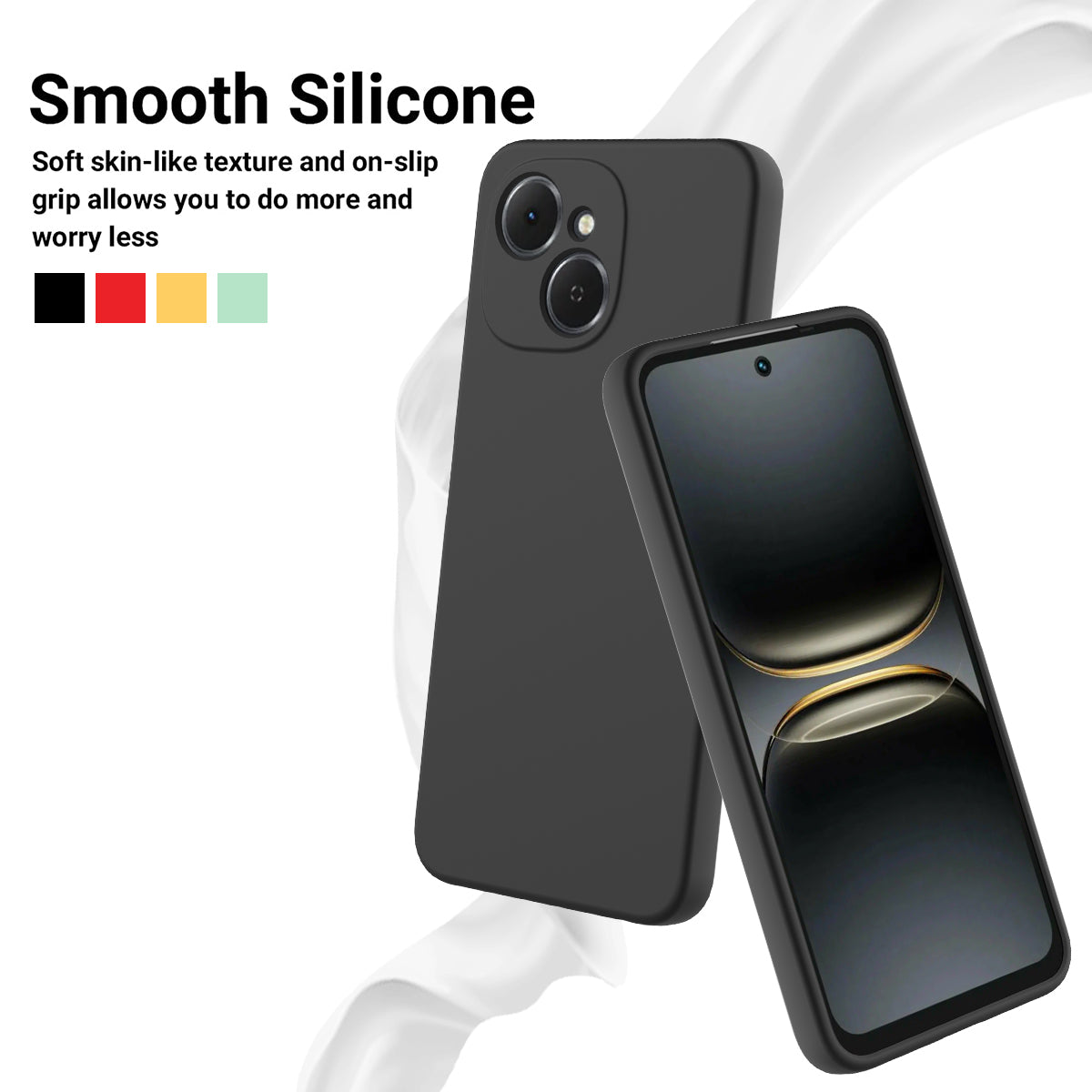 For-TECNO-Spark-40C-Liquid-Silicone-Case-Phone-Back-Cover-with-Hand-Strap-Black