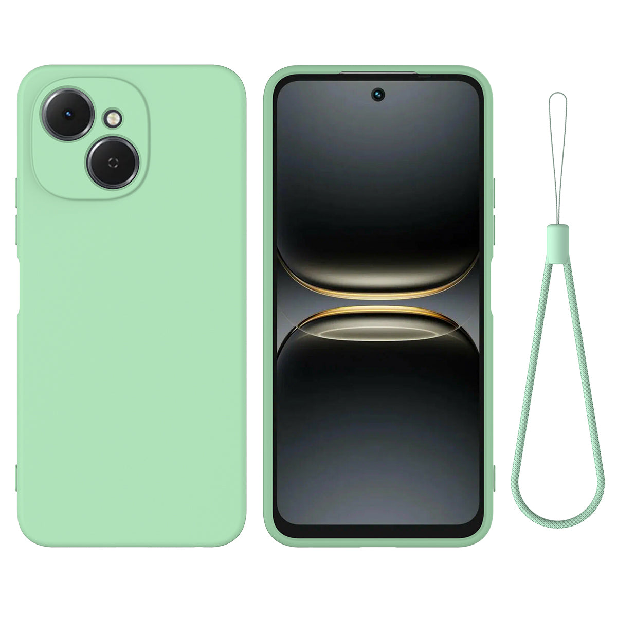 For-TECNO-Spark-40C-Liquid-Silicone-Case-Phone-Back-Cover-with-Hand-Strap-Green