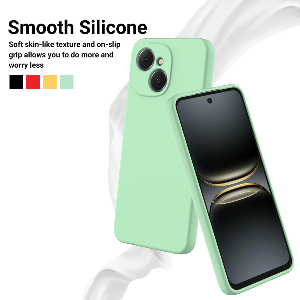 For-TECNO-Spark-40C-Liquid-Silicone-Case-Phone-Back-Cover-with-Hand-Strap-Green