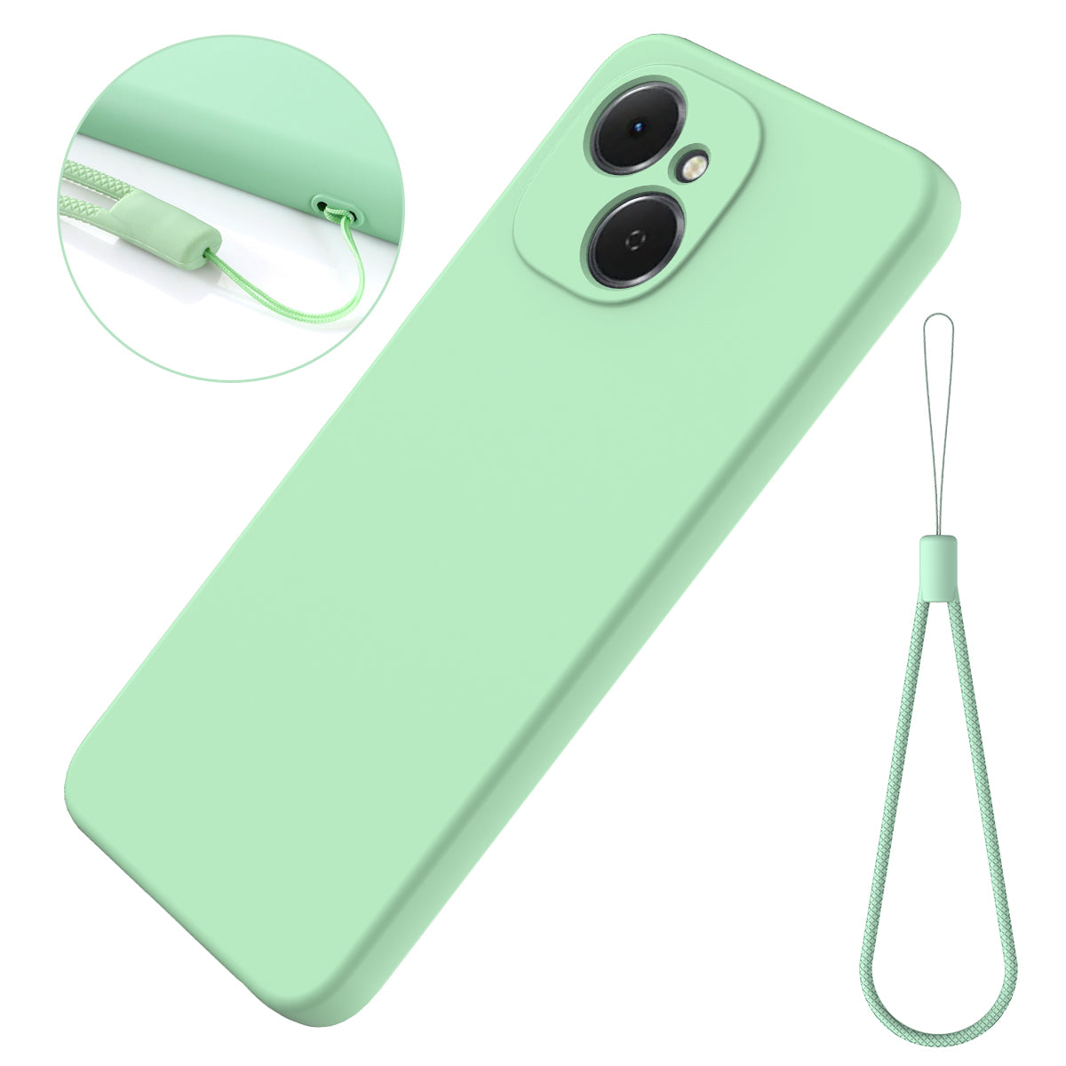For-TECNO-Spark-40C-Liquid-Silicone-Case-Phone-Back-Cover-with-Hand-Strap-Green
