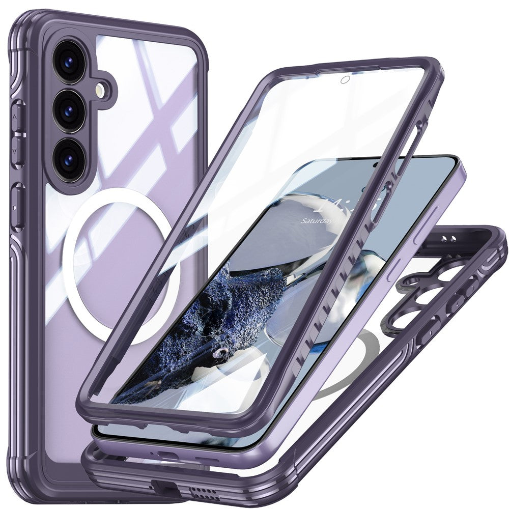 For-Samsung-Galaxy-S25-FE-Magnetic-Case-PC-+-TPU-Phone-Cover-with-Tempered-Glass-Screen-Film-Purple
