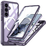 For-Samsung-Galaxy-S25-FE-Magnetic-Case-PC-+-TPU-Phone-Cover-with-Tempered-Glass-Screen-Film-Purple