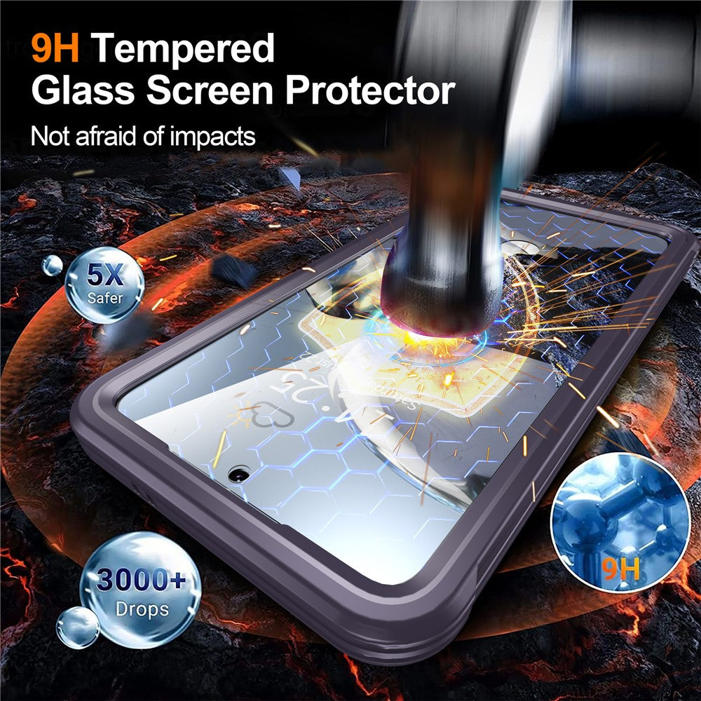 For-Samsung-Galaxy-S25-FE-Magnetic-Case-PC-+-TPU-Phone-Cover-with-Tempered-Glass-Screen-Film-Purple