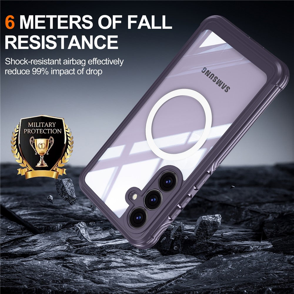 For-Samsung-Galaxy-S25-FE-Magnetic-Case-PC-+-TPU-Phone-Cover-with-Tempered-Glass-Screen-Film-Purple