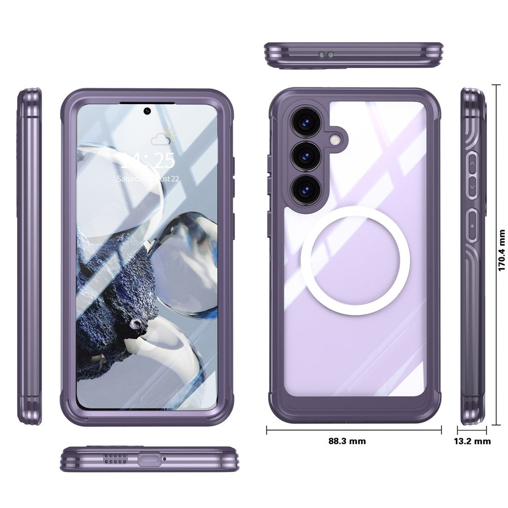 For-Samsung-Galaxy-S25-FE-Magnetic-Case-PC-+-TPU-Phone-Cover-with-Tempered-Glass-Screen-Film-Purple