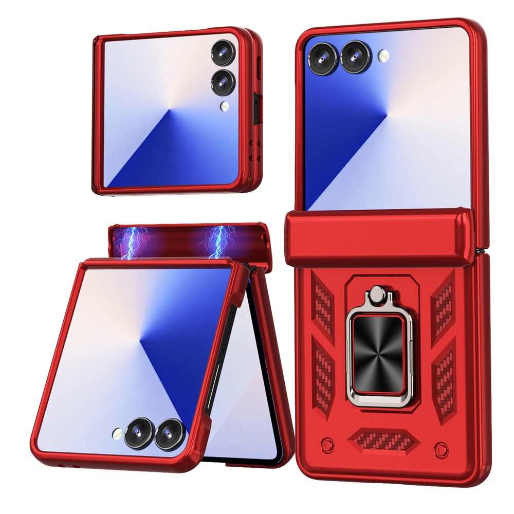 For-Samsung-Galaxy-Z-Flip7-5G-Case-PC-+-TPU-Shockproof-Phone-Back-Cover-with-Kickstand-Red