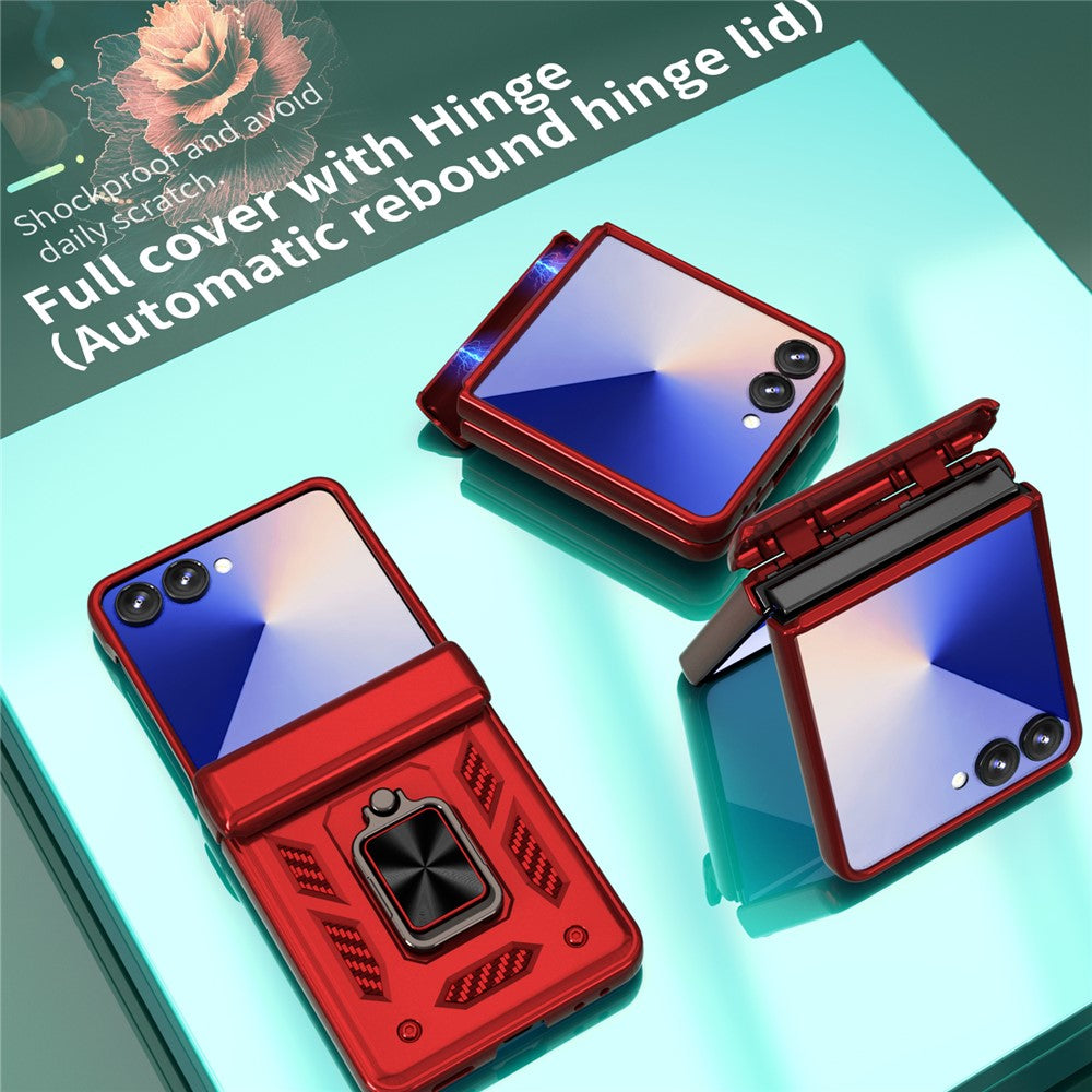 For-Samsung-Galaxy-Z-Flip7-5G-Case-PC-+-TPU-Shockproof-Phone-Back-Cover-with-Kickstand-Red
