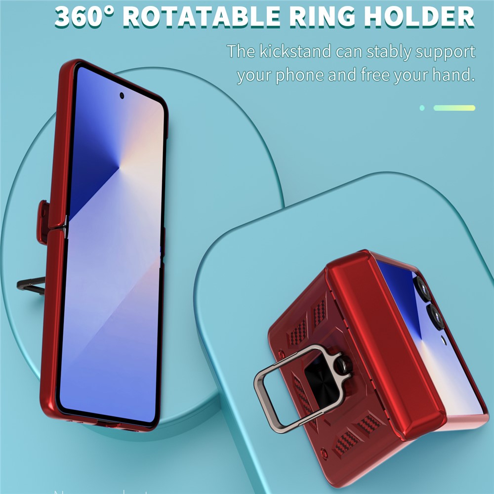 For-Samsung-Galaxy-Z-Flip7-5G-Case-PC-+-TPU-Shockproof-Phone-Back-Cover-with-Kickstand-Red