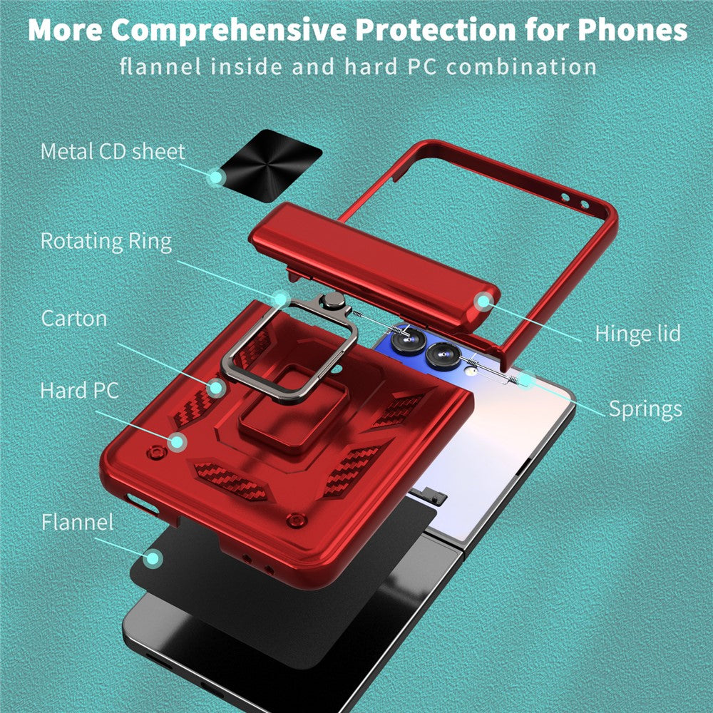 For-Samsung-Galaxy-Z-Flip7-5G-Case-PC-+-TPU-Shockproof-Phone-Back-Cover-with-Kickstand-Red