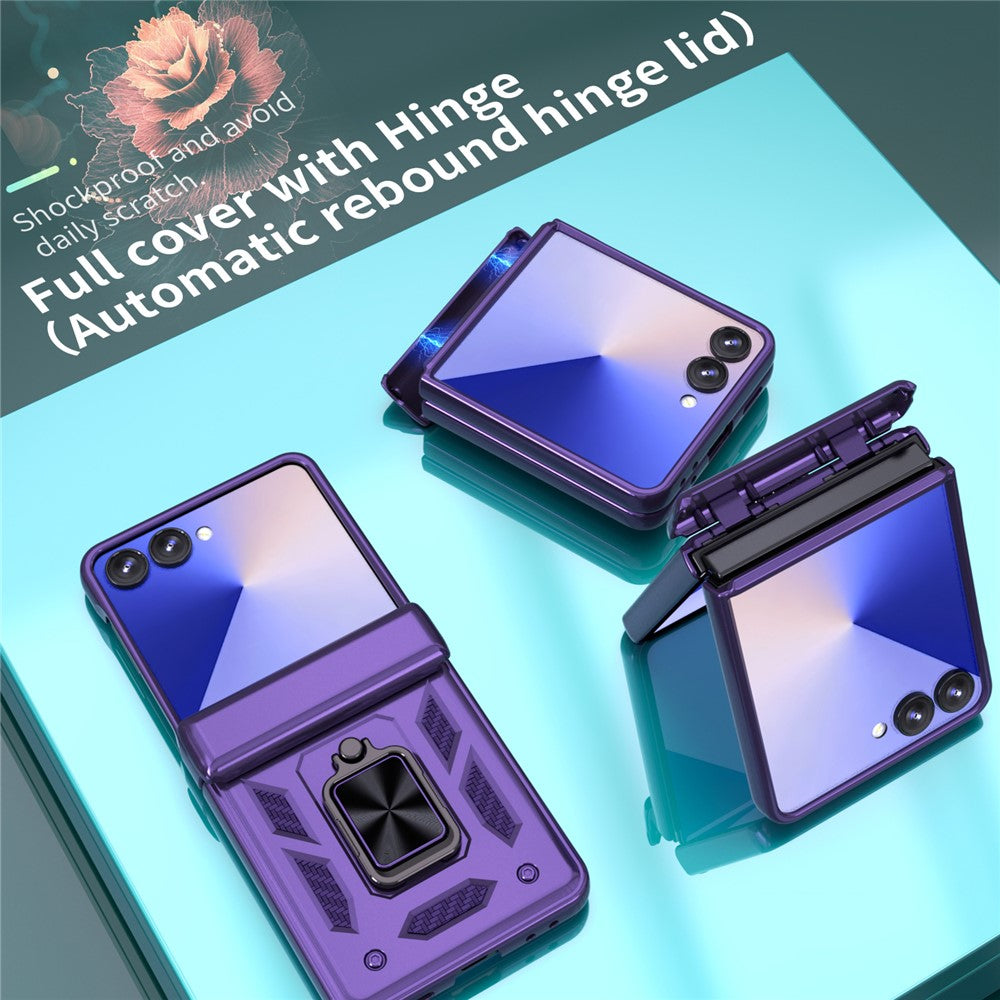 For-Samsung-Galaxy-Z-Flip7-5G-Case-PC-+-TPU-Shockproof-Phone-Back-Cover-with-Kickstand-Purple