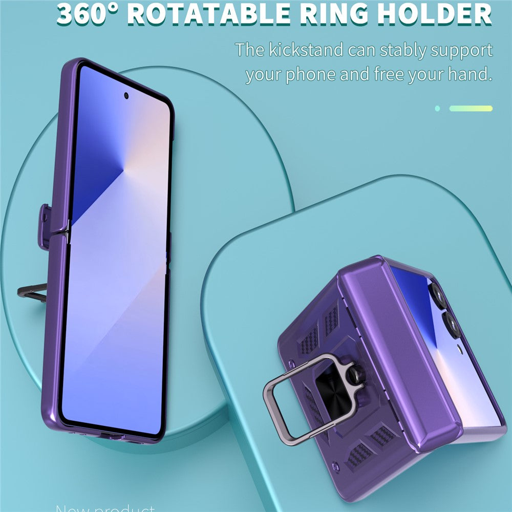 For-Samsung-Galaxy-Z-Flip7-5G-Case-PC-+-TPU-Shockproof-Phone-Back-Cover-with-Kickstand-Purple