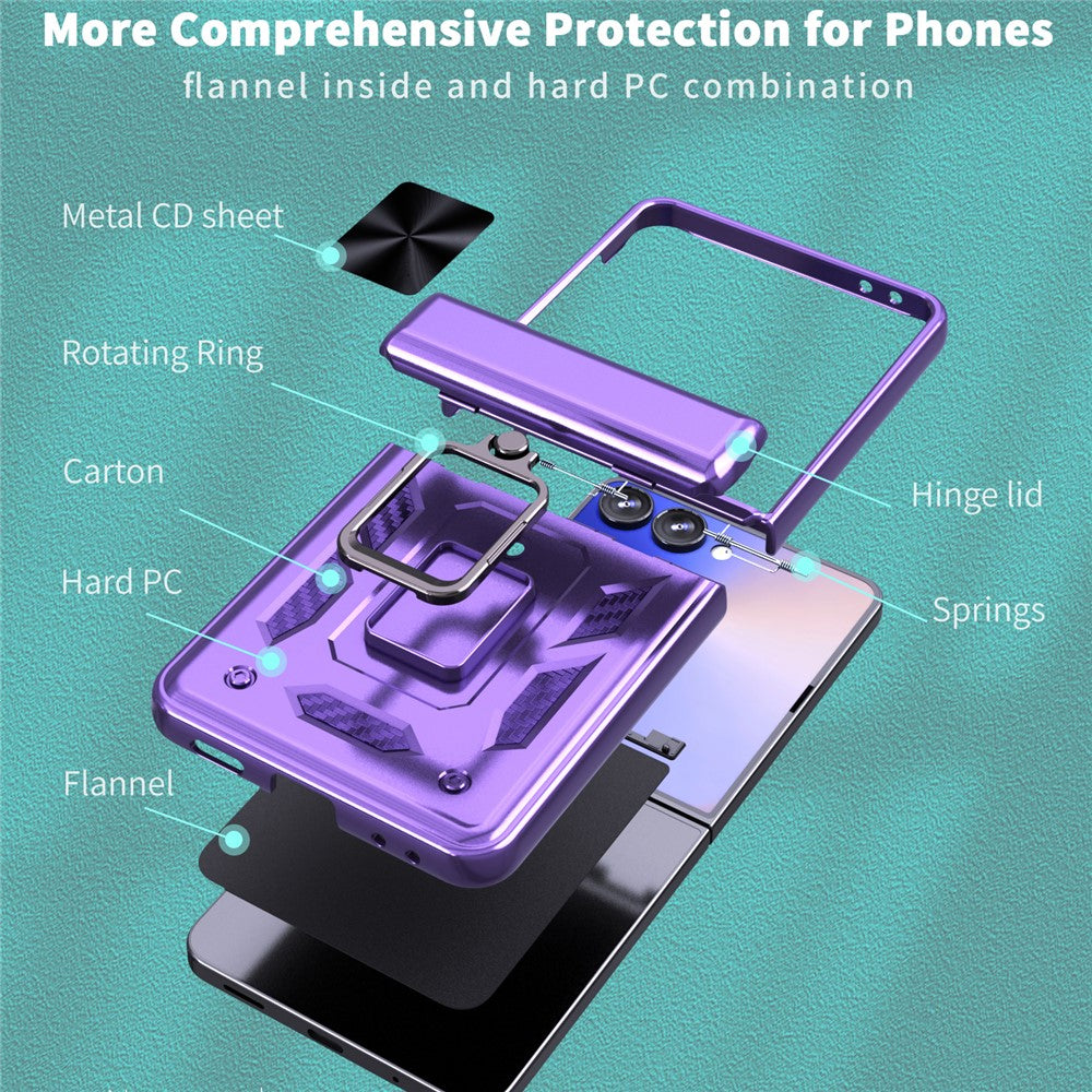 For-Samsung-Galaxy-Z-Flip7-5G-Case-PC-+-TPU-Shockproof-Phone-Back-Cover-with-Kickstand-Purple