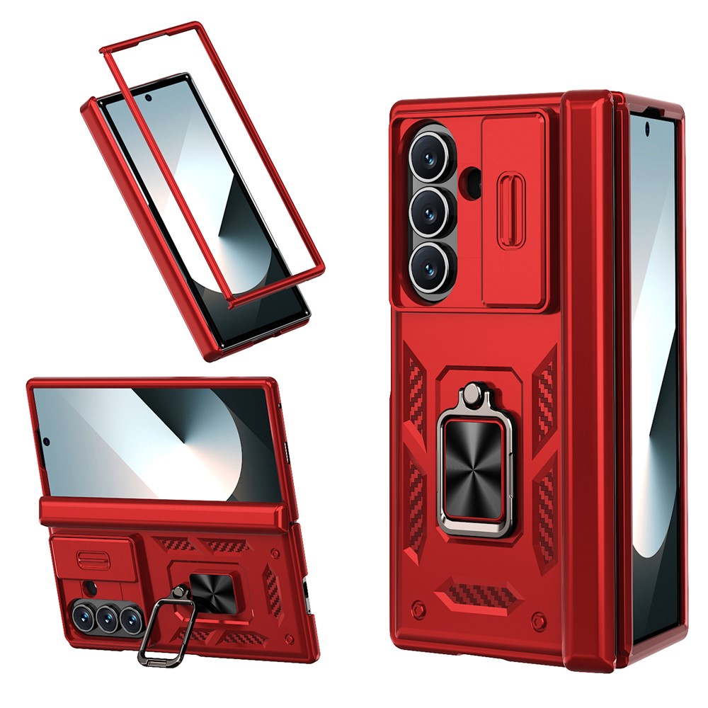 For-Samsung-Galaxy-Z-Fold7-5G-Case-PC-+-TPU-Shockproof-Phone-Back-Cover-with-Kickstand-Red