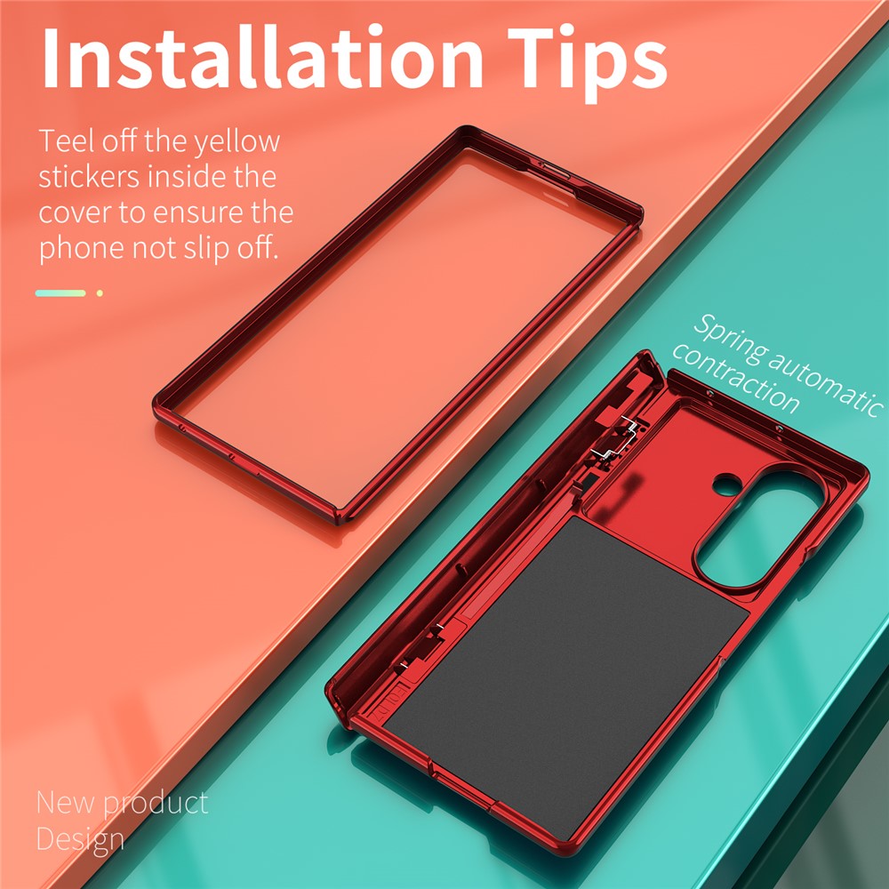 For-Samsung-Galaxy-Z-Fold7-5G-Case-PC-+-TPU-Shockproof-Phone-Back-Cover-with-Kickstand-Red