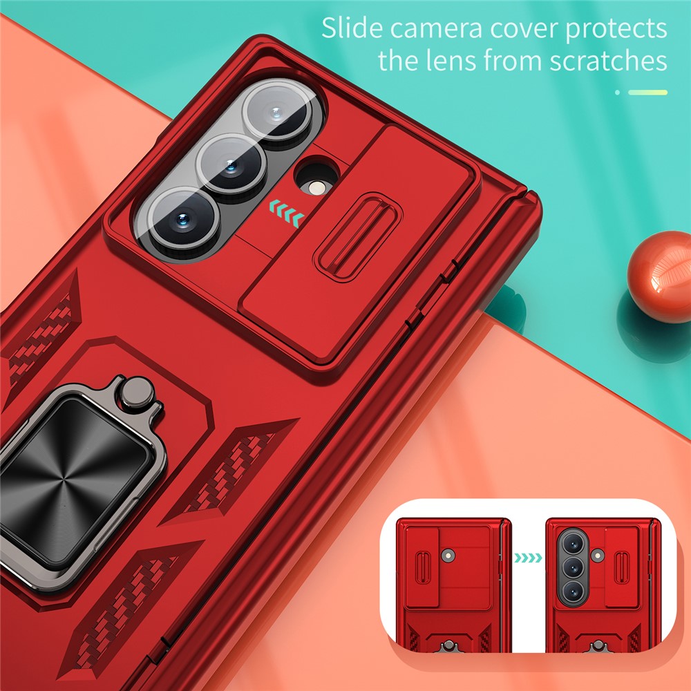 For-Samsung-Galaxy-Z-Fold7-5G-Case-PC-+-TPU-Shockproof-Phone-Back-Cover-with-Kickstand-Red