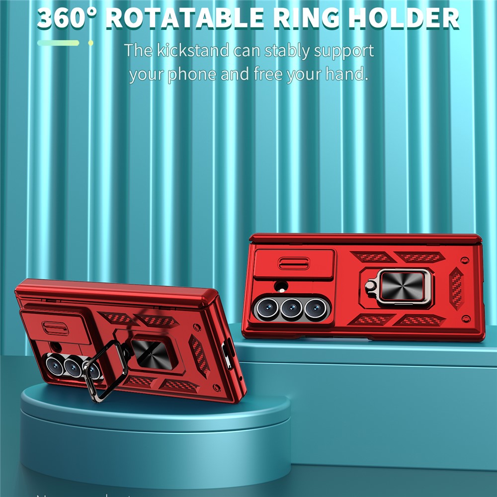 For-Samsung-Galaxy-Z-Fold7-5G-Case-PC-+-TPU-Shockproof-Phone-Back-Cover-with-Kickstand-Red