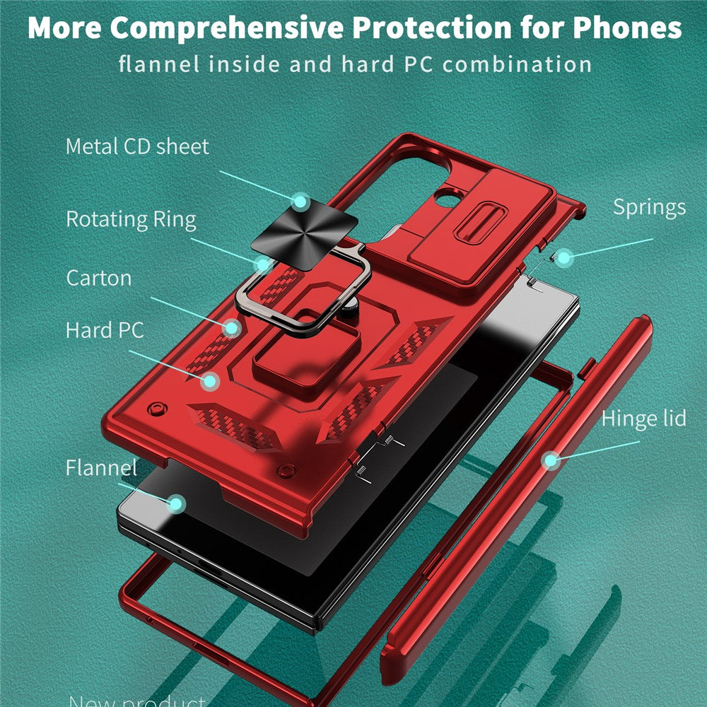 For-Samsung-Galaxy-Z-Fold7-5G-Case-PC-+-TPU-Shockproof-Phone-Back-Cover-with-Kickstand-Red