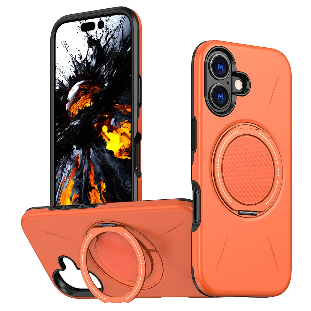 For-iPhone-17-Magnetic-Case-Rotating-Kickstand-TPU-+-PC-Phone-Cover-Orange