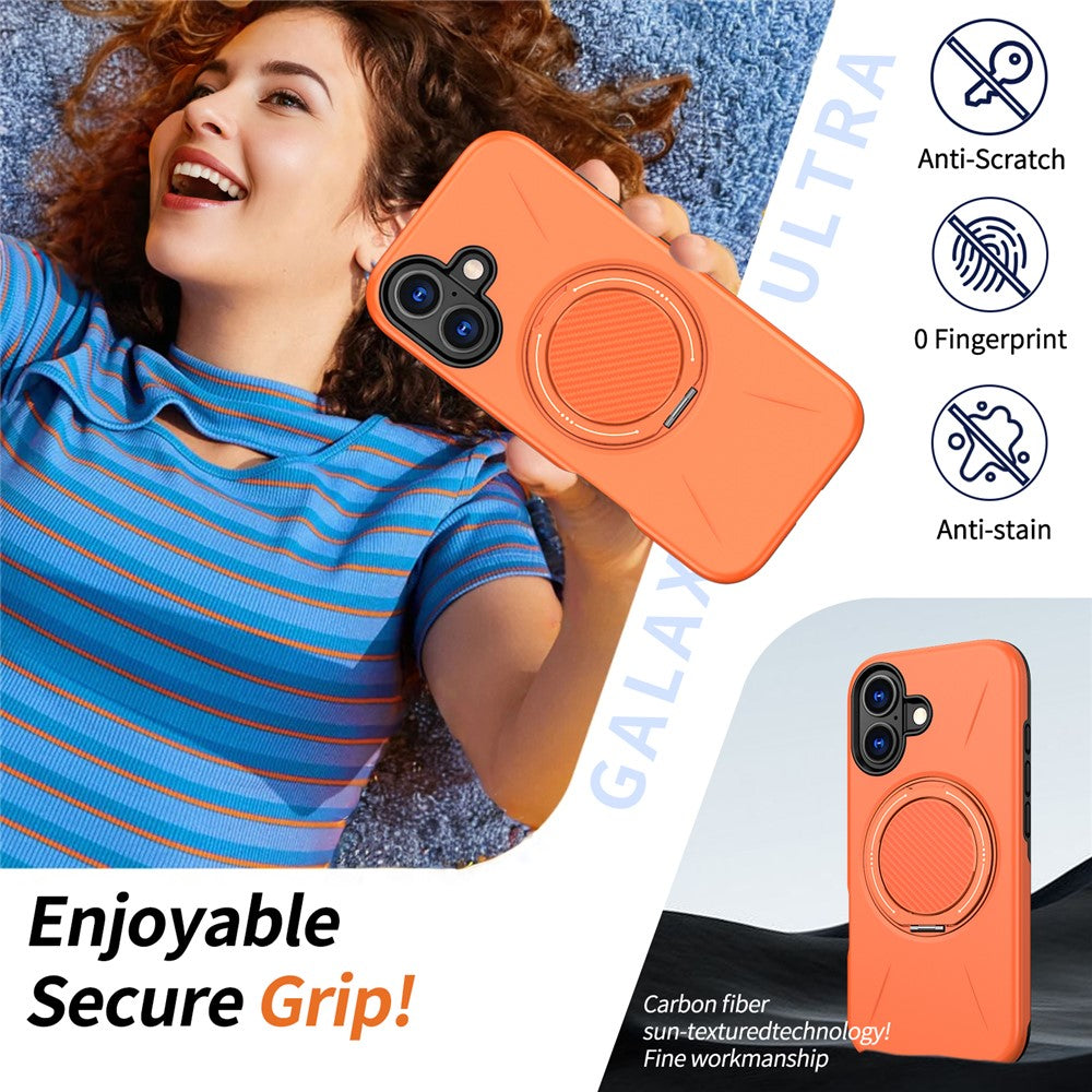 For-iPhone-17-Magnetic-Case-Rotating-Kickstand-TPU-+-PC-Phone-Cover-Orange