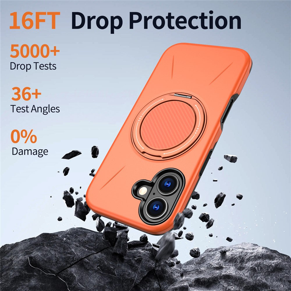 For-iPhone-17-Magnetic-Case-Rotating-Kickstand-TPU-+-PC-Phone-Cover-Orange
