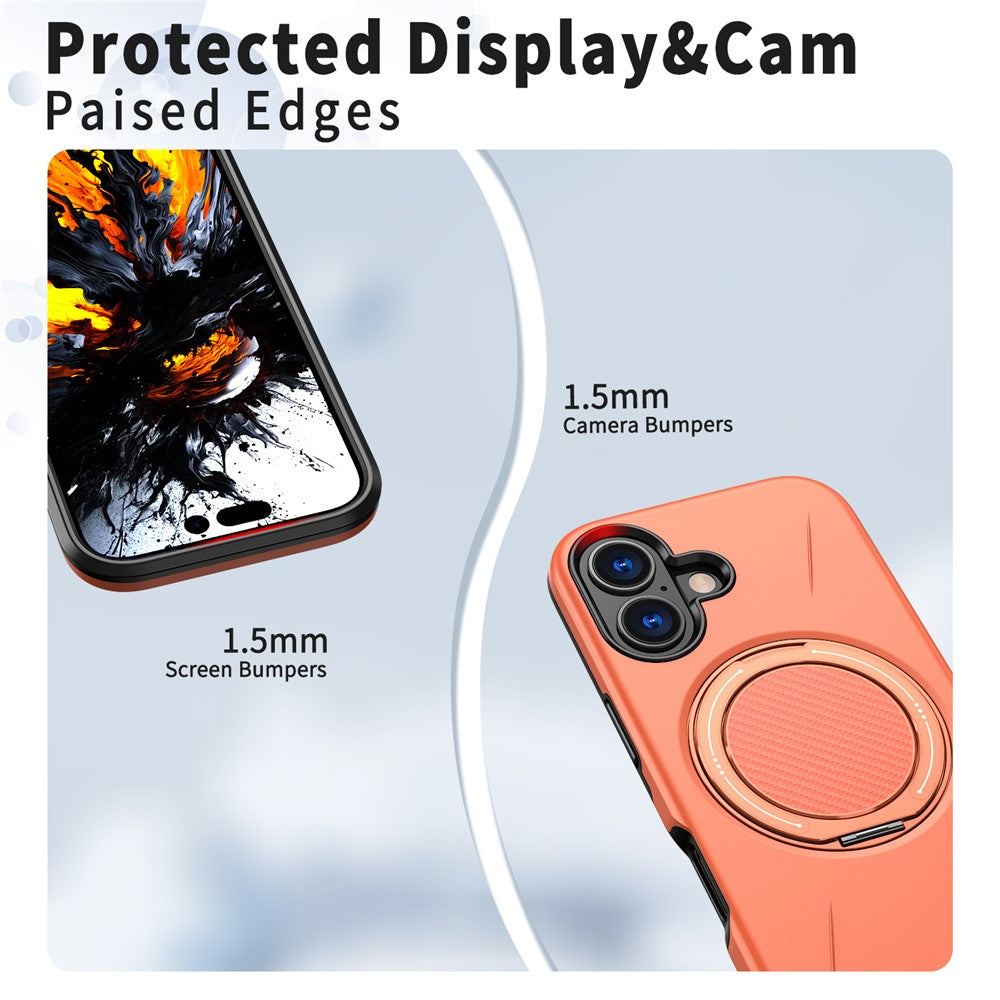 For-iPhone-17-Magnetic-Case-Rotating-Kickstand-TPU-+-PC-Phone-Cover-Orange