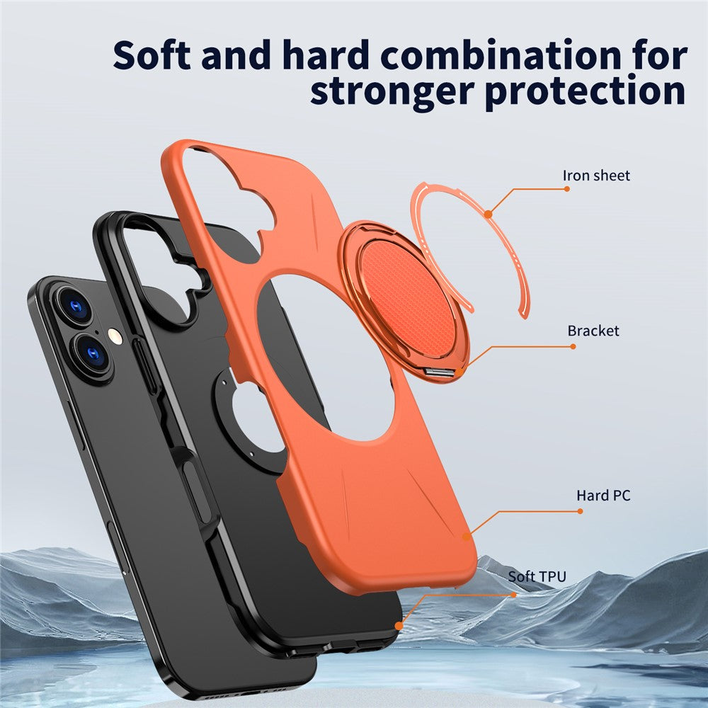 For-iPhone-17-Magnetic-Case-Rotating-Kickstand-TPU-+-PC-Phone-Cover-Orange