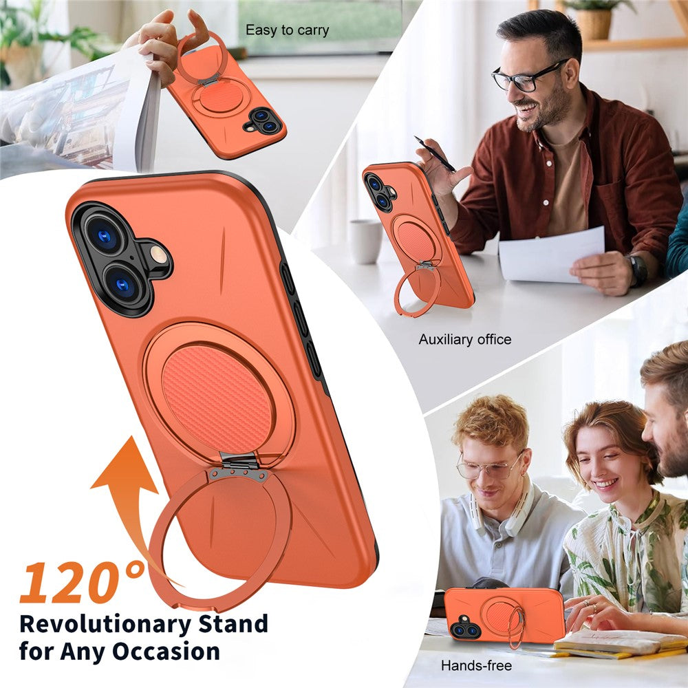 For-iPhone-17-Magnetic-Case-Rotating-Kickstand-TPU-+-PC-Phone-Cover-Orange