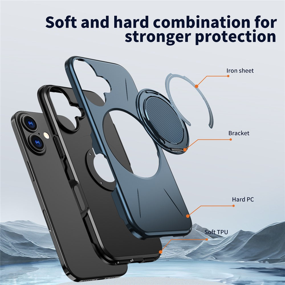 For-iPhone-17-Magnetic-Case-Rotating-Kickstand-TPU-+-PC-Phone-Cover-Blue