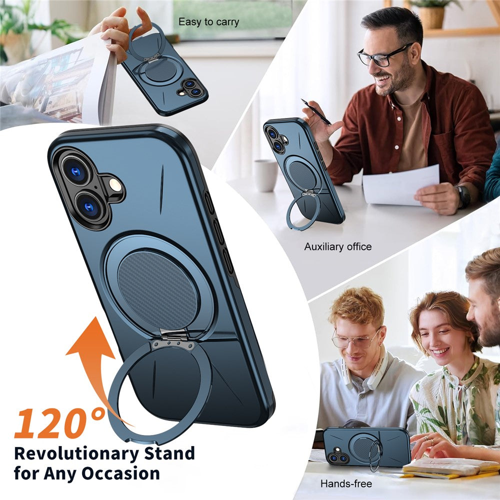 For-iPhone-17-Magnetic-Case-Rotating-Kickstand-TPU-+-PC-Phone-Cover-Blue