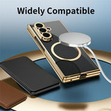 For-Samsung-Galaxy-Z-Fold7-5G-Magnetic-Case-Electroplated-PC-Clear-Phone-Cover-with-Tempered-Glass-Film-Silver