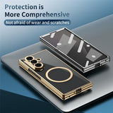 For-Samsung-Galaxy-Z-Fold7-5G-Magnetic-Case-Electroplated-PC-Clear-Phone-Cover-with-Tempered-Glass-Film-Silver