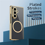 For-Samsung-Galaxy-Z-Fold7-5G-Magnetic-Case-Electroplated-PC-Clear-Phone-Cover-with-Tempered-Glass-Film-Silver