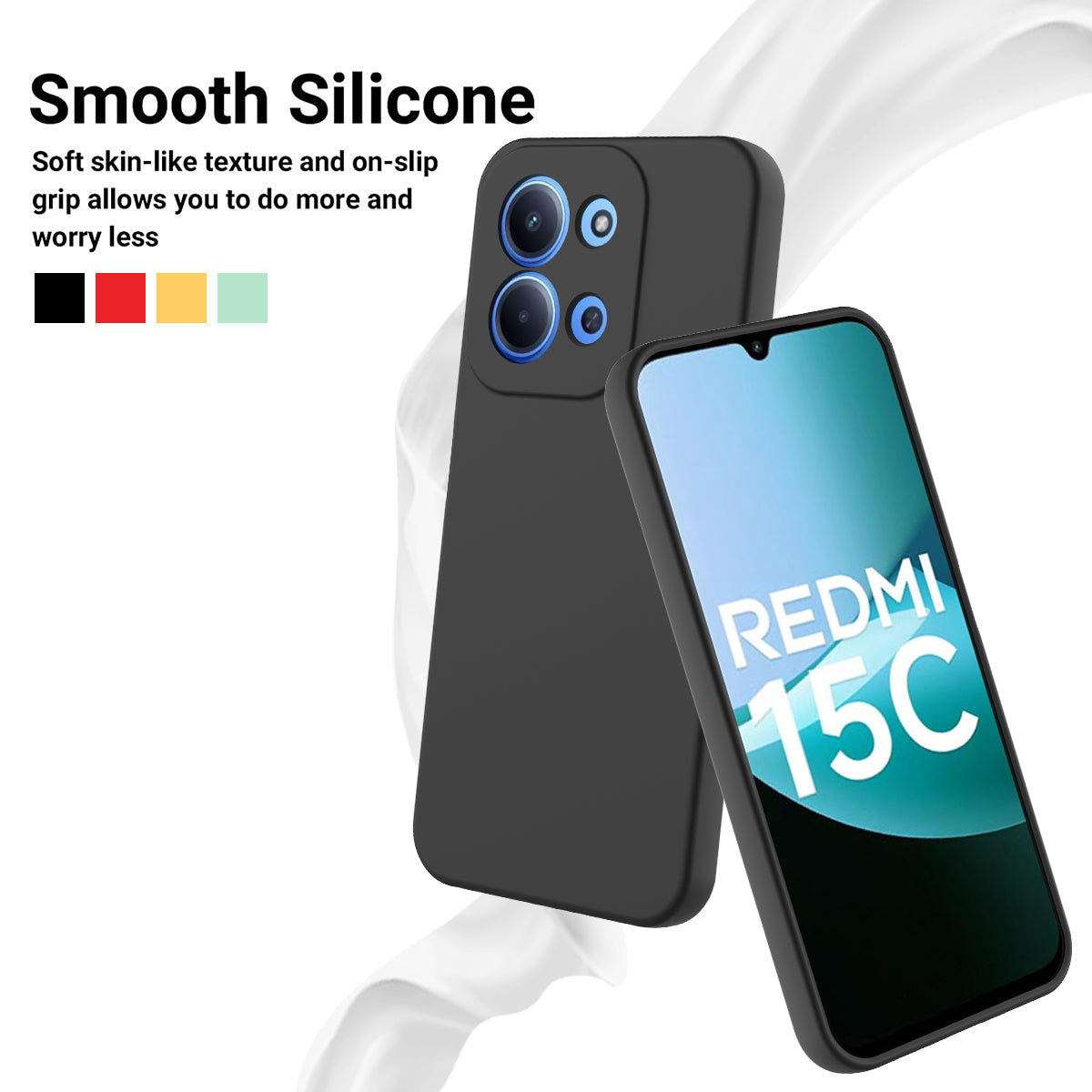 For-Xiaomi-Redmi-15C-5G-(EU)-(173mm)-/-15C-4G-(EU)-(173mm)-Liquid-Silicone-Case-Phone-Back-Cover-with-Hand-Strap-Black