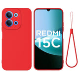 For-Xiaomi-Redmi-15C-5G-(EU)-(173mm)-/-15C-4G-(EU)-(173mm)-Liquid-Silicone-Case-Phone-Back-Cover-with-Hand-Strap-Red