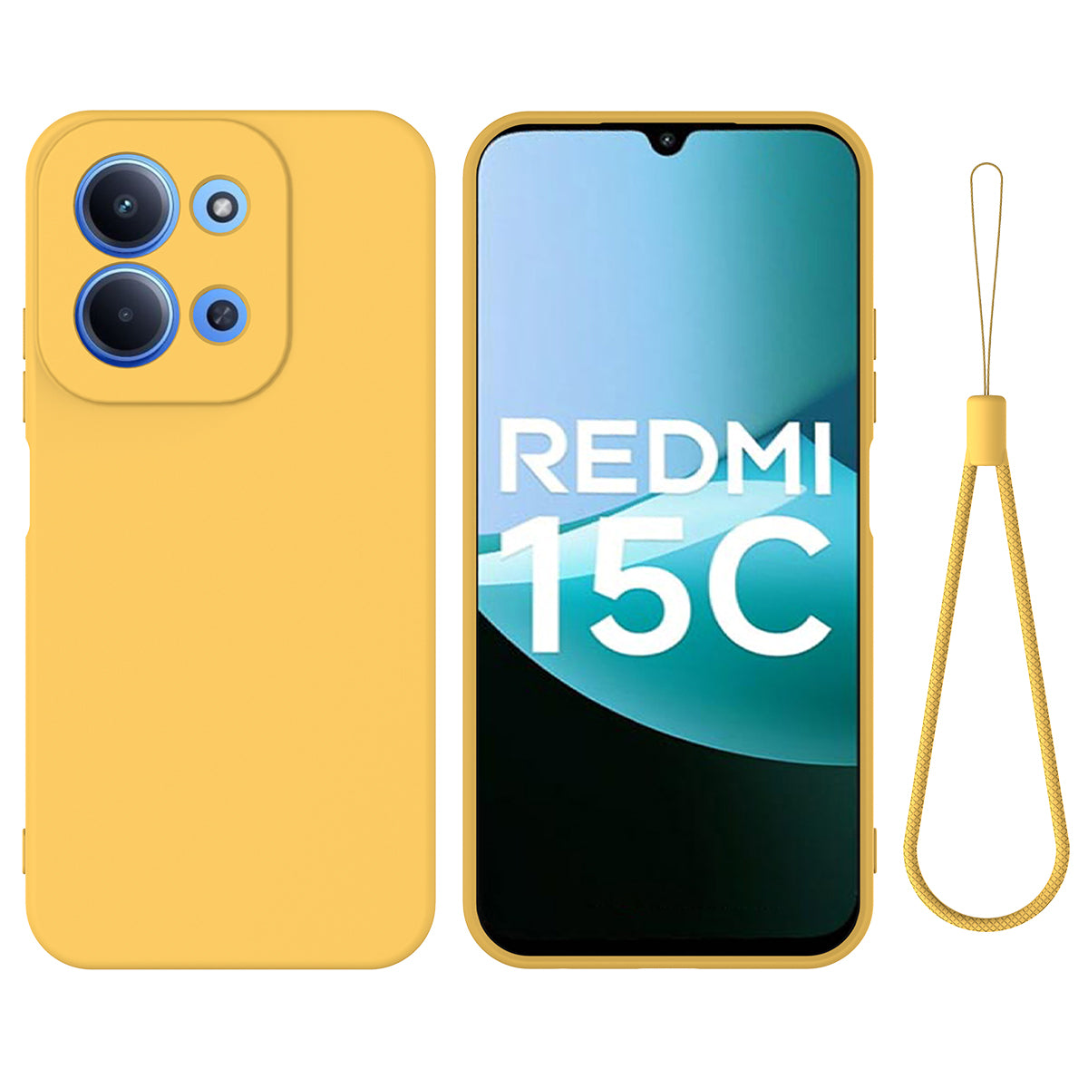 For-Xiaomi-Redmi-15C-5G-(EU)-(173mm)-/-15C-4G-(EU)-(173mm)-Liquid-Silicone-Case-Phone-Back-Cover-with-Hand-Strap-Yellow