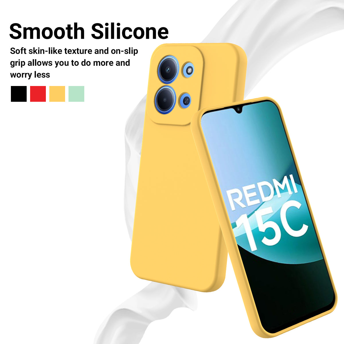 For-Xiaomi-Redmi-15C-5G-(EU)-(173mm)-/-15C-4G-(EU)-(173mm)-Liquid-Silicone-Case-Phone-Back-Cover-with-Hand-Strap-Yellow