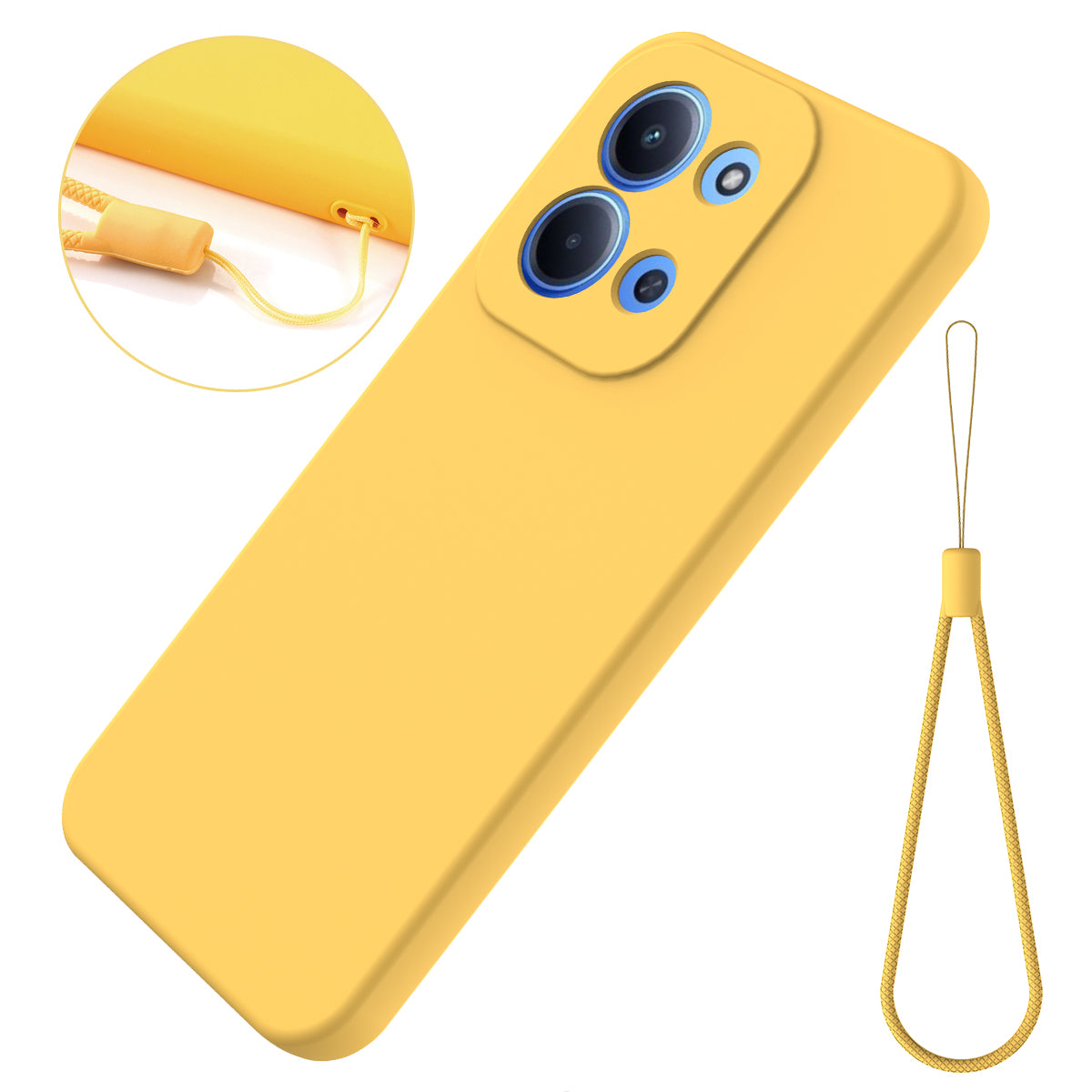 For-Xiaomi-Redmi-15C-5G-(EU)-(173mm)-/-15C-4G-(EU)-(173mm)-Liquid-Silicone-Case-Phone-Back-Cover-with-Hand-Strap-Yellow