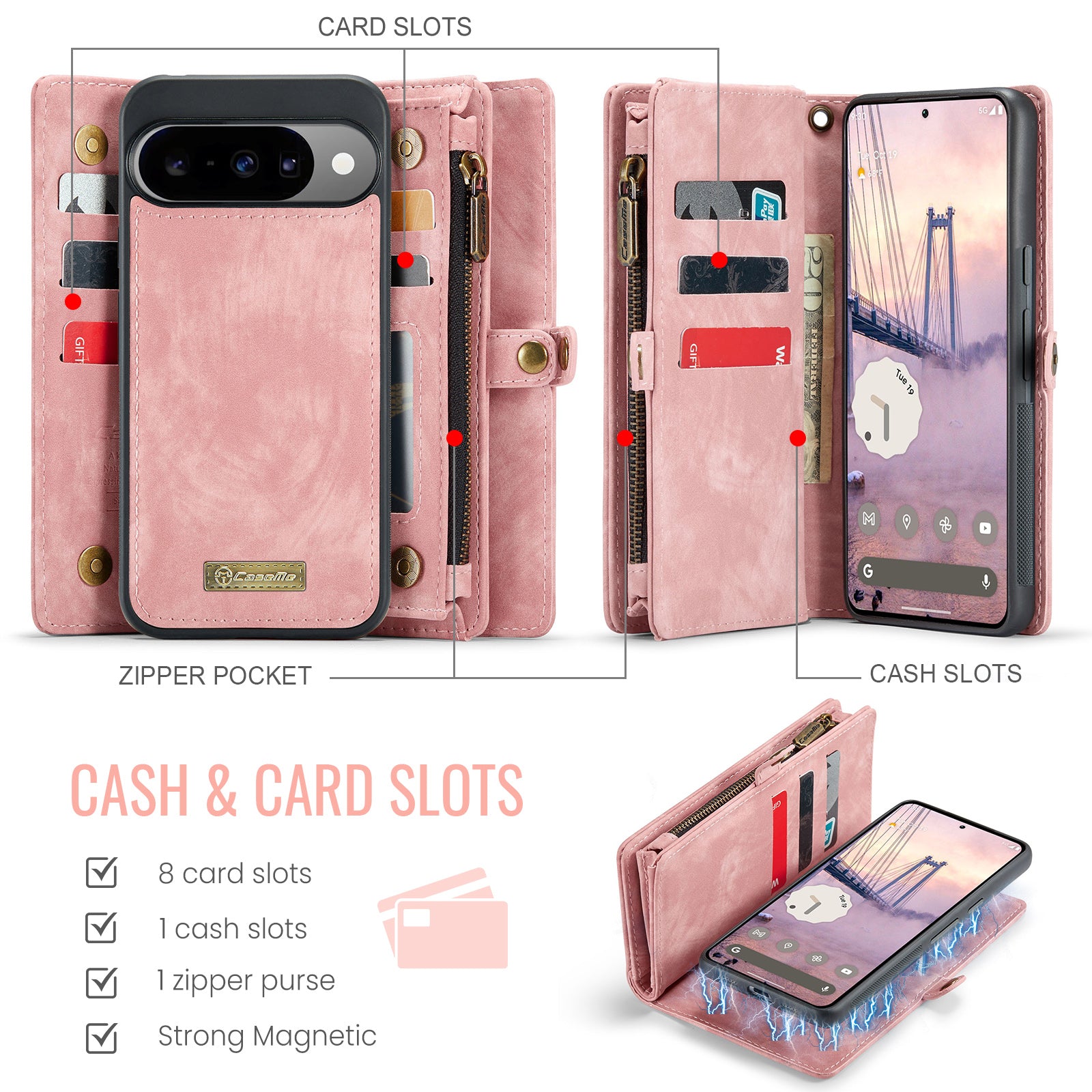 For-Google-Pixel-10-Pro-/-Google-Pixel-10-Phone-Cases-CASEME-008-Leather-Cover-with-Detachable-Wallet-and-Strap-Pink