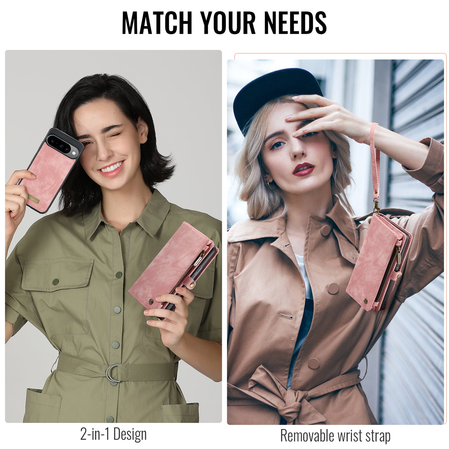 For-Google-Pixel-10-Pro-/-Google-Pixel-10-Phone-Cases-CASEME-008-Leather-Cover-with-Detachable-Wallet-and-Strap-Pink